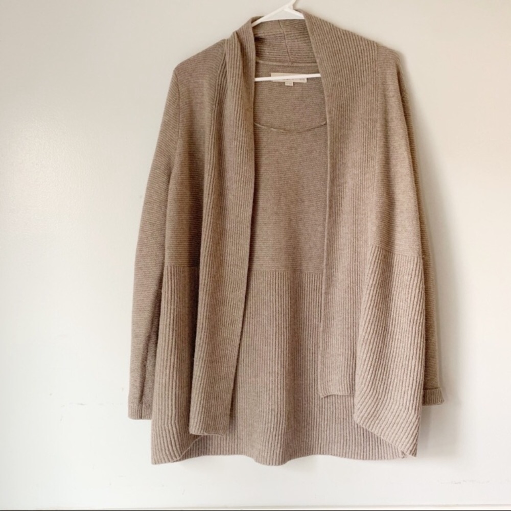 Loft Wool Blend Ribbed Knit Open Cardigan Sweater